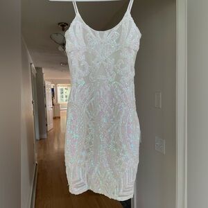 Lucy in the Sky Elegant White Sequin Dress XS